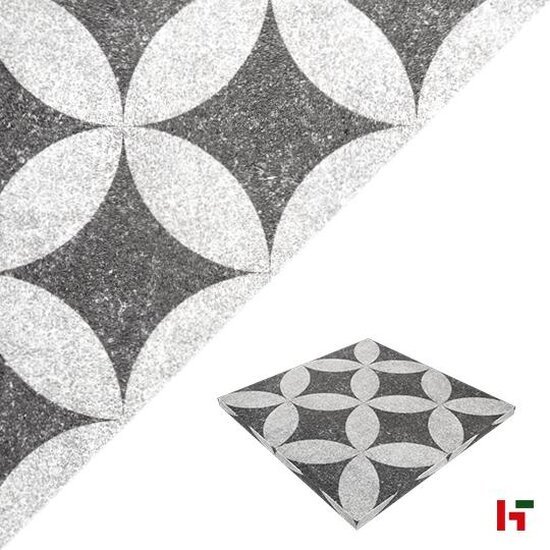 Gecoate betontegels - GeoProArte® Flowers, Gecoate Terrastegel Dark Grey Flower 60 x 60 x 4 cm - MBI